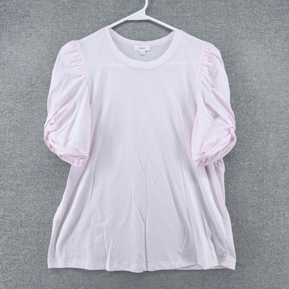A.L.C. Kati Puff Sleeve Tee Top Women Size Medium Pink Short Sleeve Cotton